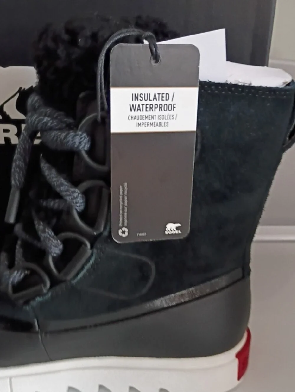 Sorel Black & White Waterproof Sherpa-Trim Lace-Up Winter Boots